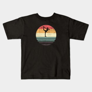 Ice Skater Silhouette - Vintage Sunset Kids T-Shirt